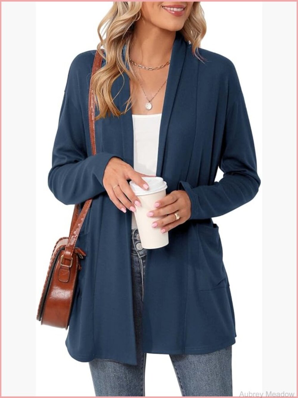 Long Sleeve Open Front Cardigan with Pockets Lightweight Sweater